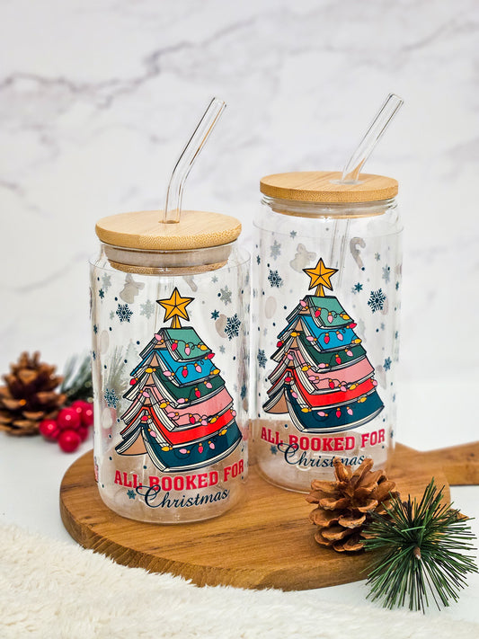 All Booked for Christmas Glass Cup