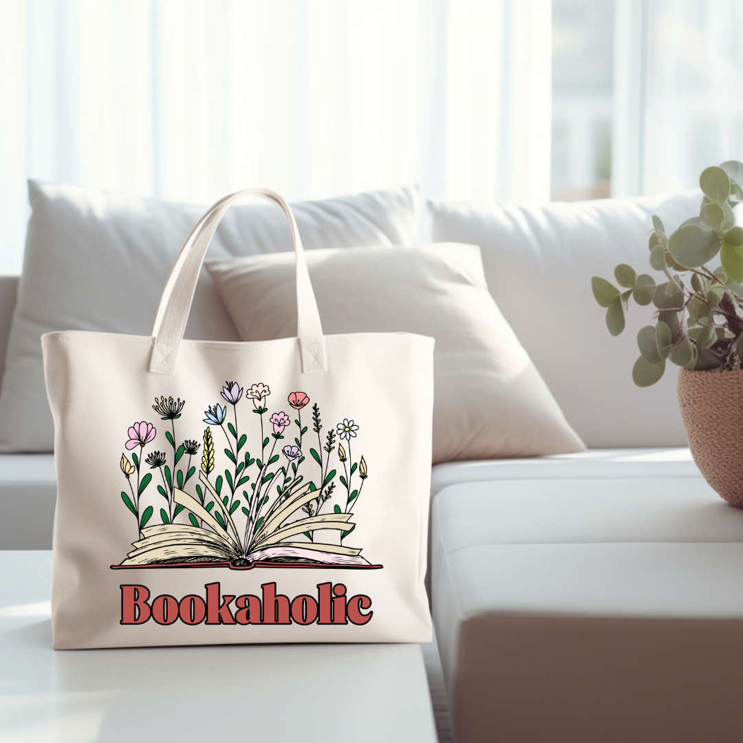 Bookaholic Flowers Tote Bag