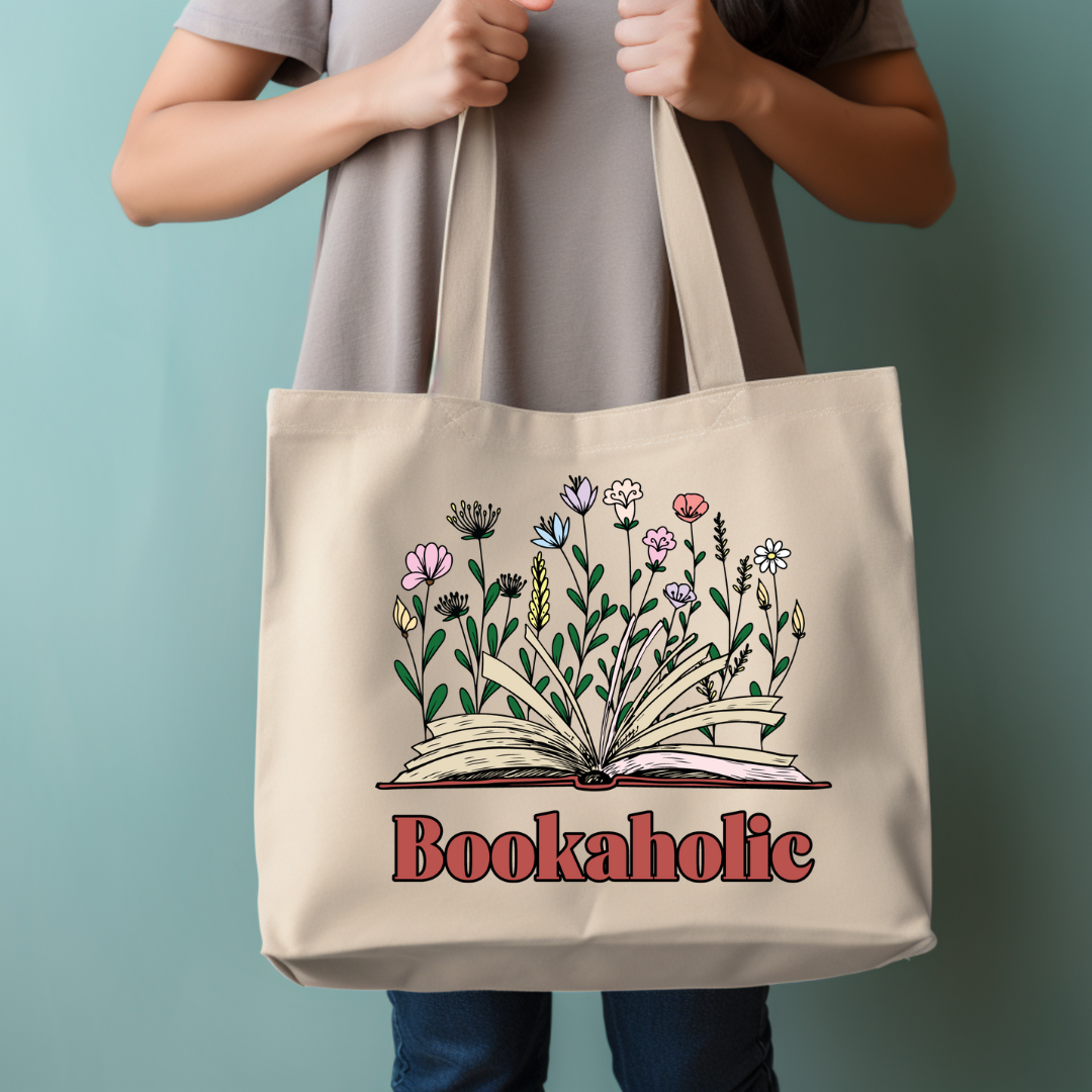 Bookaholic Flowers Tote Bag
