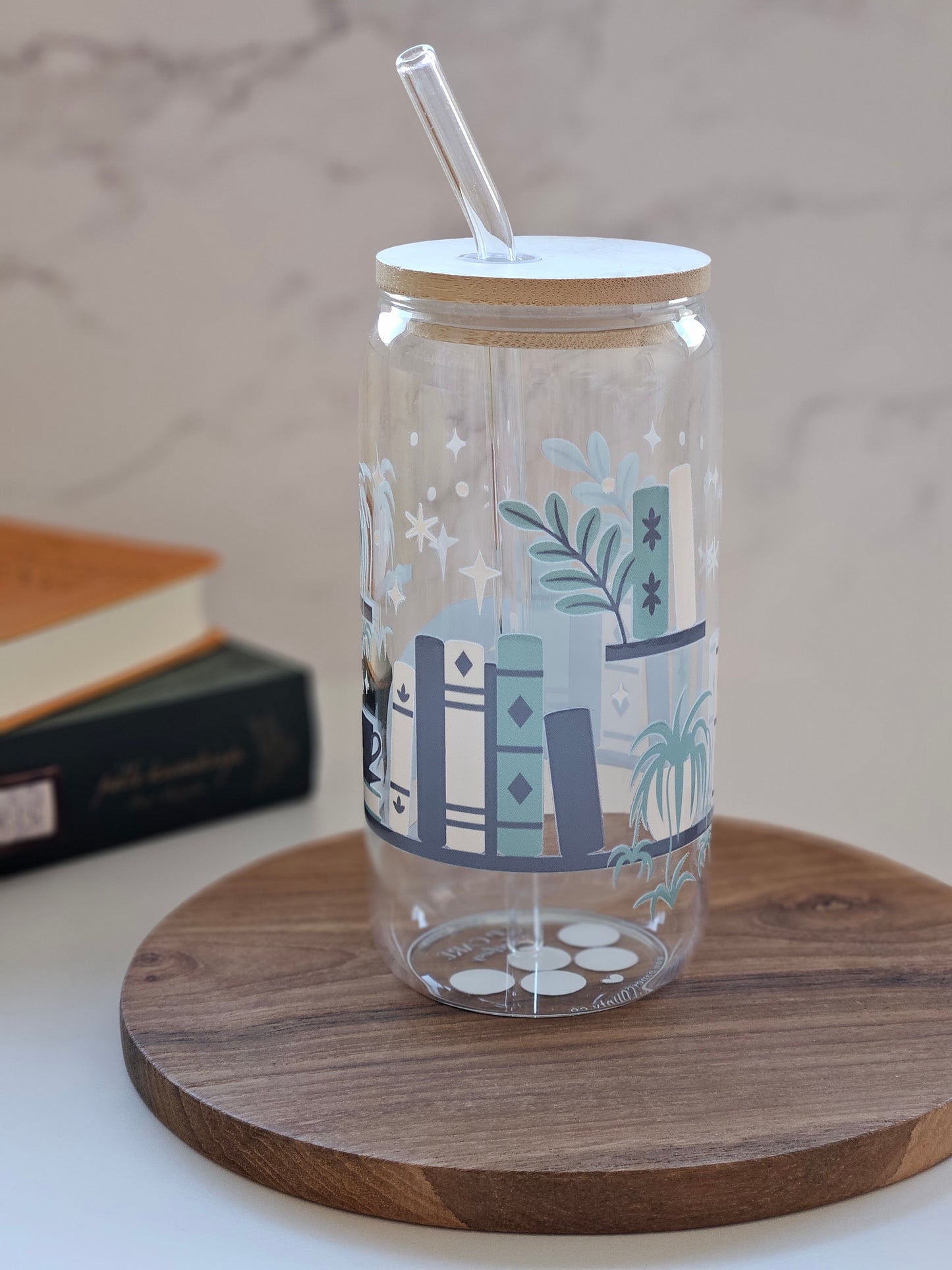 Glasbecher für Bücher-, Katzen- & Pflanzenliebhaber