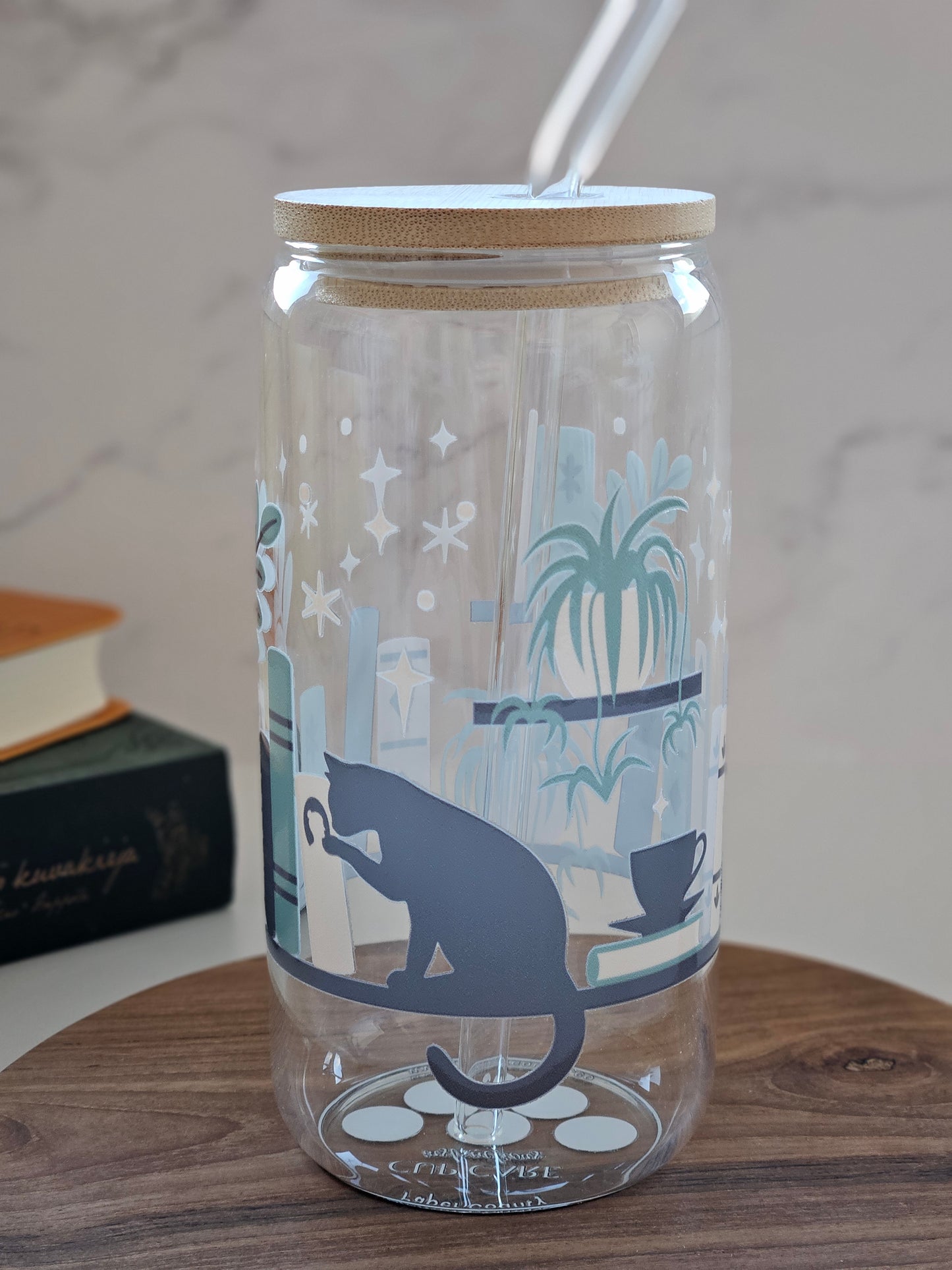 Glasbecher für Bücher-, Katzen- & Pflanzenliebhaber