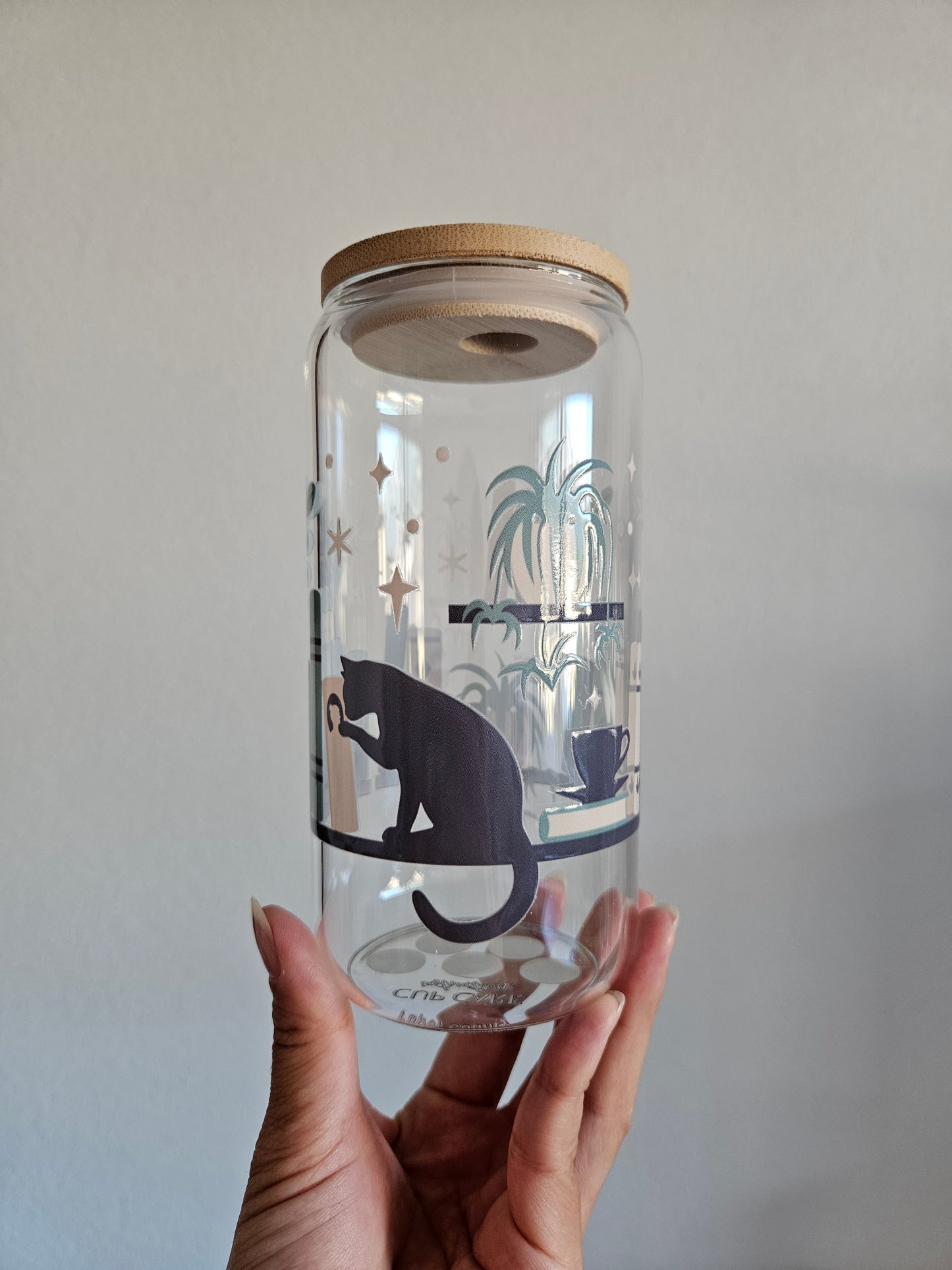 Glasbecher für Bücher-, Katzen- & Pflanzenliebhaber