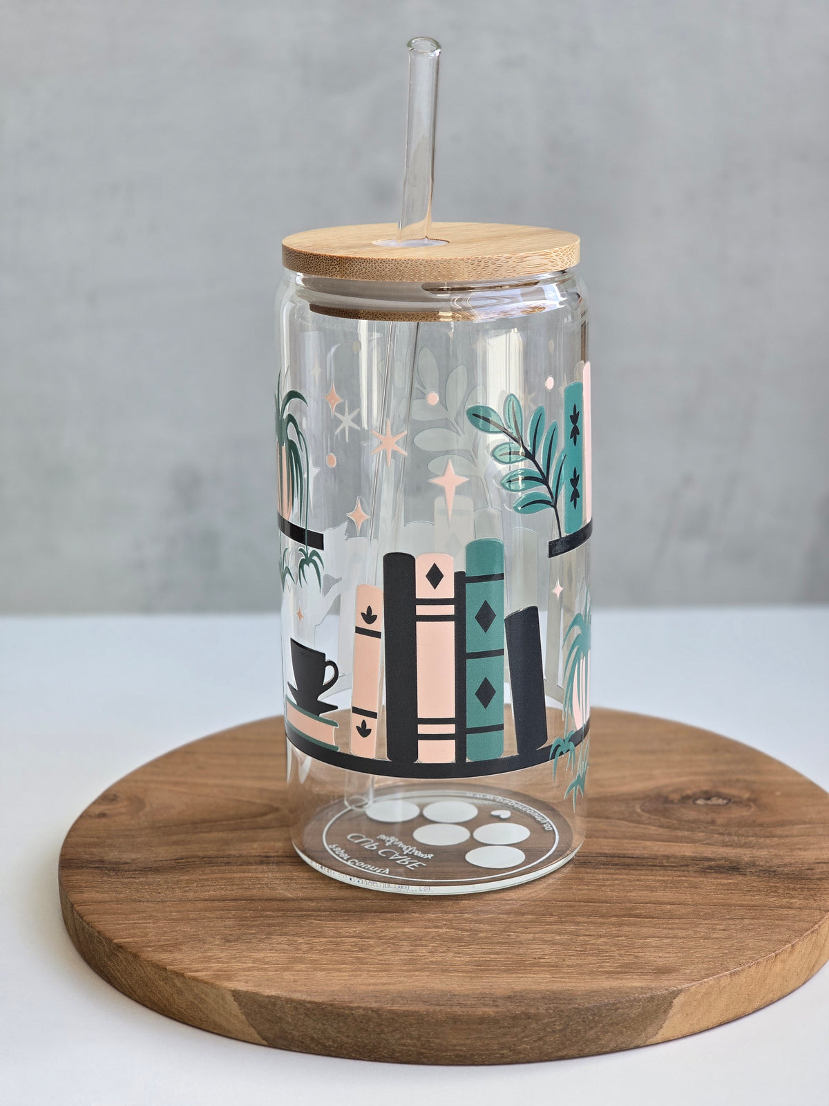 Books, Cat & Plants Lover Glass Cup