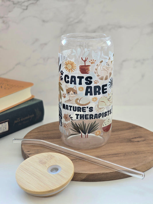Cats are Nature's Therapists Glass Cup