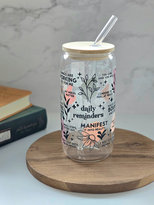 Daily Reminders Glass Cup – Clean Version
