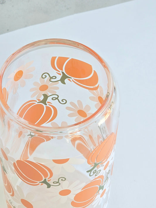 *Double-sided-design* Daisy and Pumpkin Glass Cup