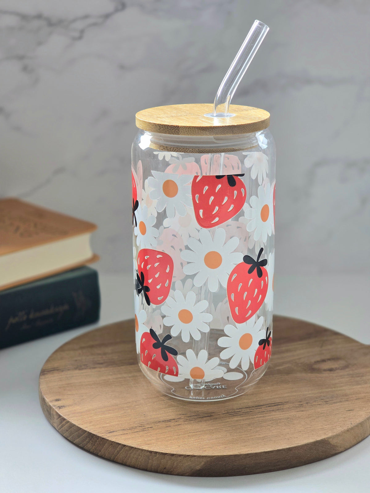 Daisy & Strawberry Glass Cup