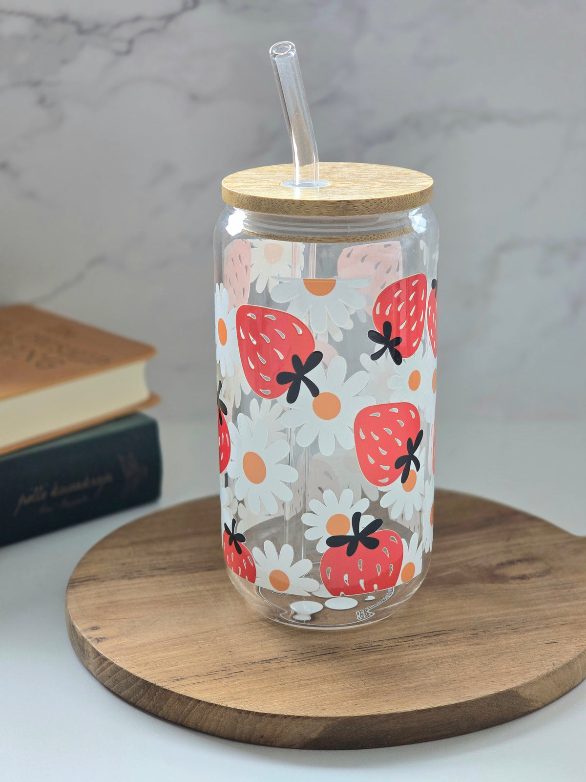 Daisy & Strawberry Glass Cup