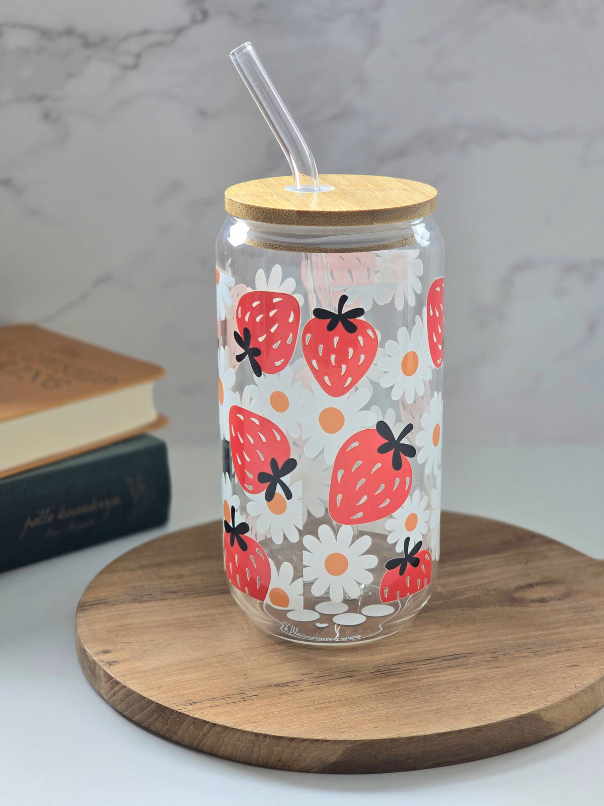 Daisy & Strawberry Glass Cup