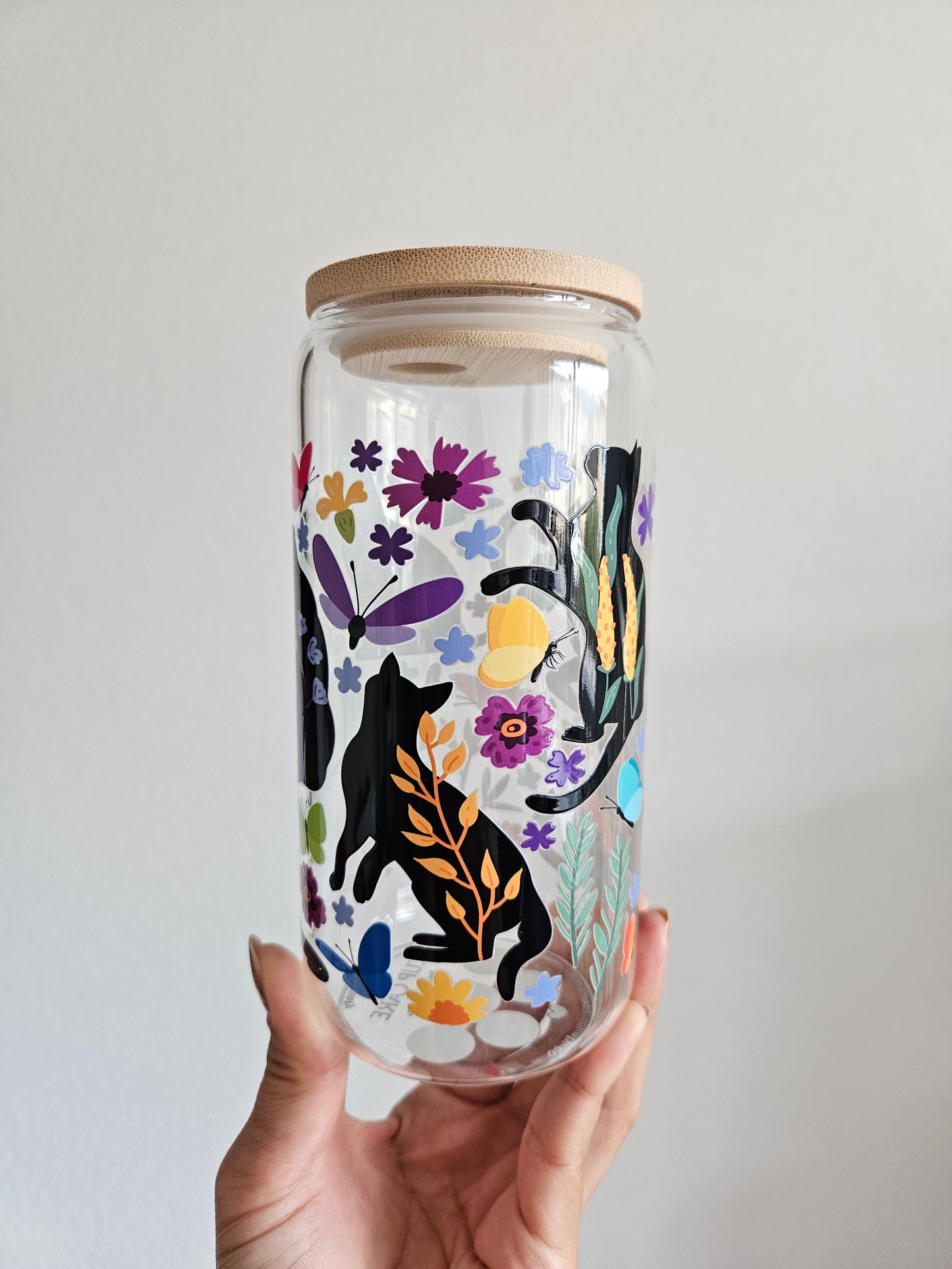 Florale Schwarze Katzen Glasbecher