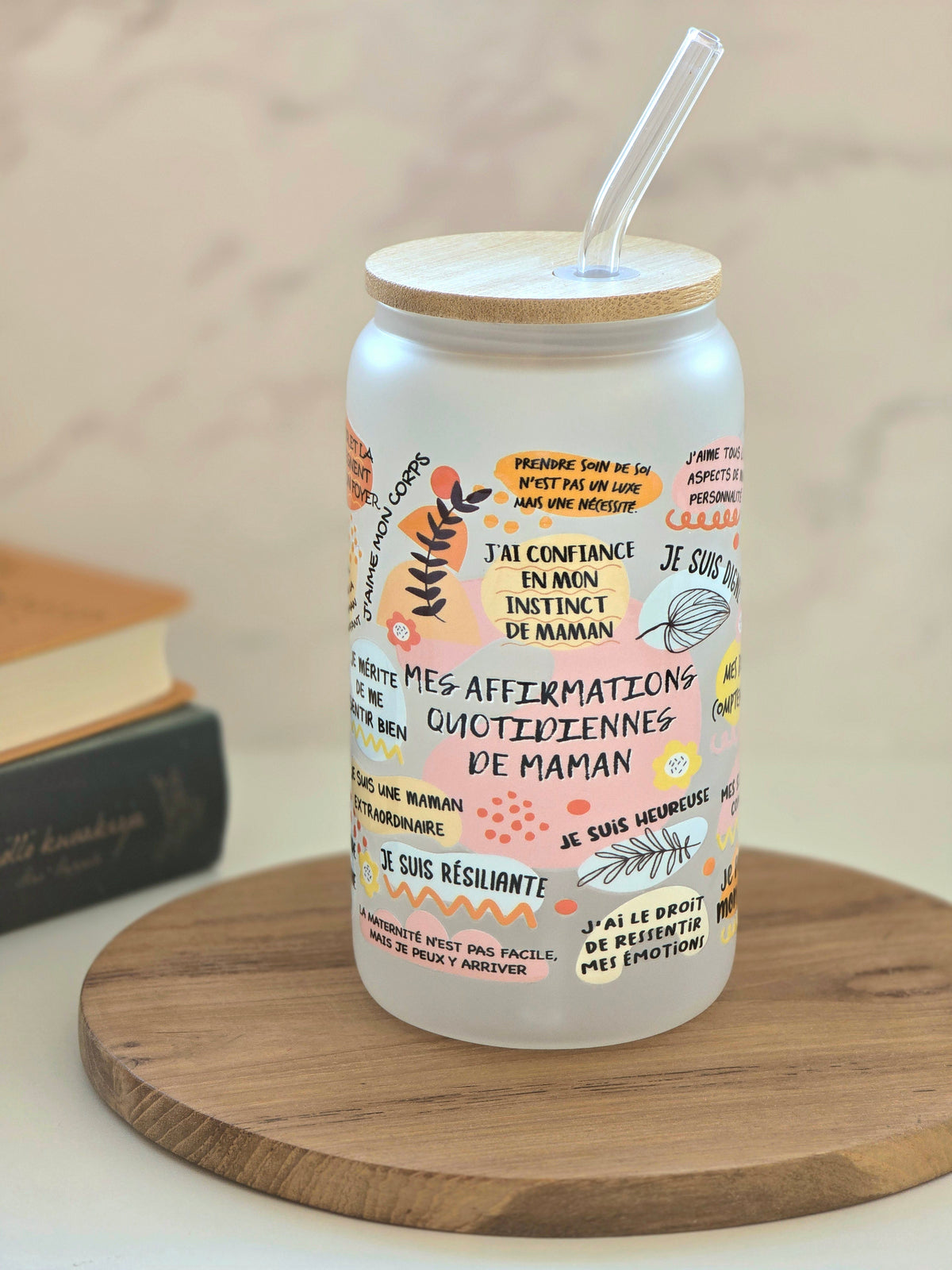 Glasbecher 'Mes Affirmations Quotidiennes de Maman'