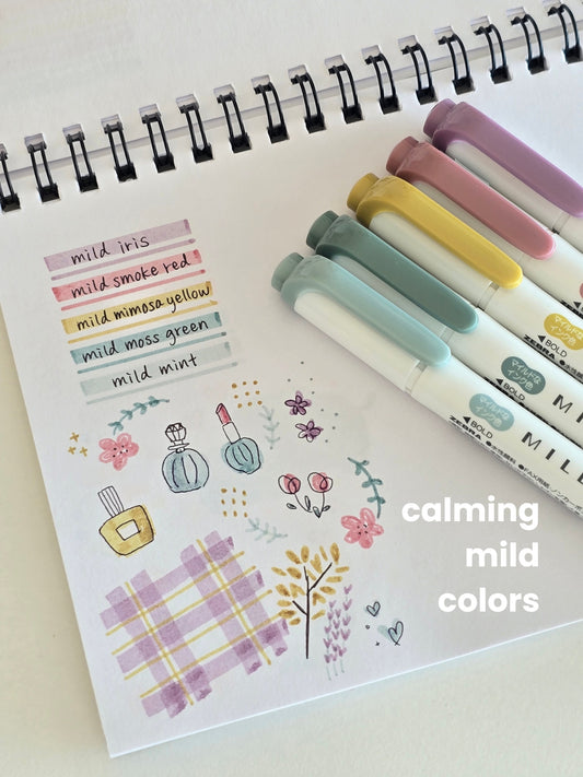 Mildliner Highlighters – Calming Mild Colors (Set of 5)