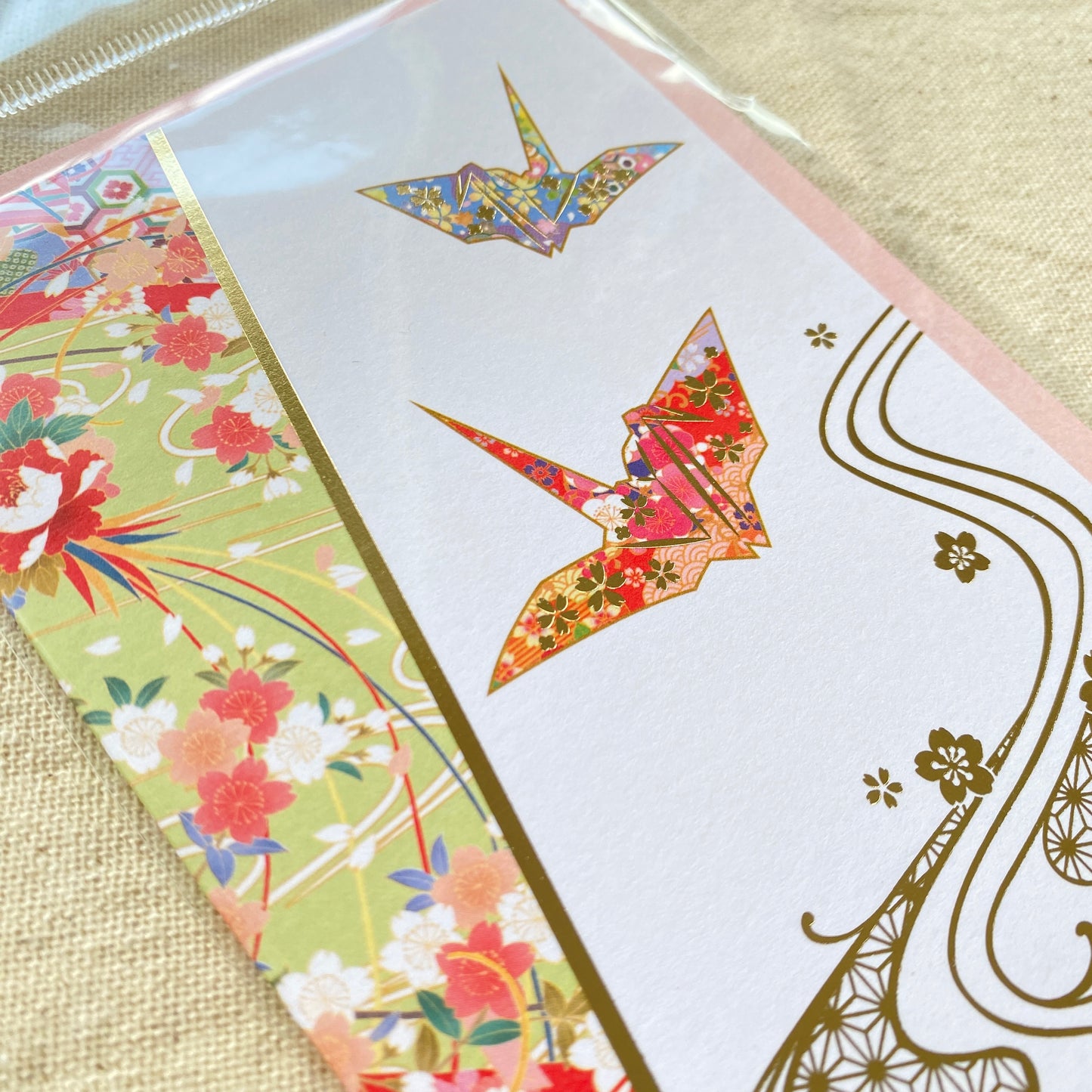 Carte de vœux Grues en Papier et Eau Courante