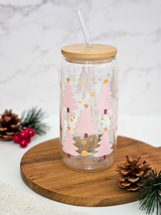 Pink Christmas Trees Glass Cup