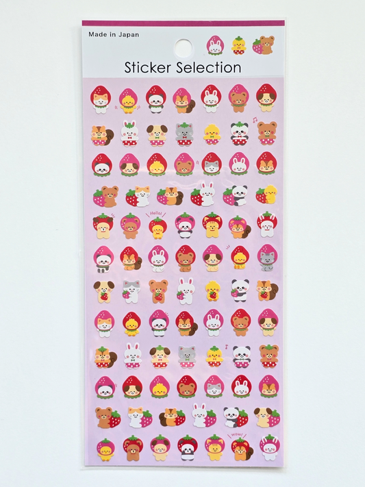 Strawberry Animal Sticker Sheet