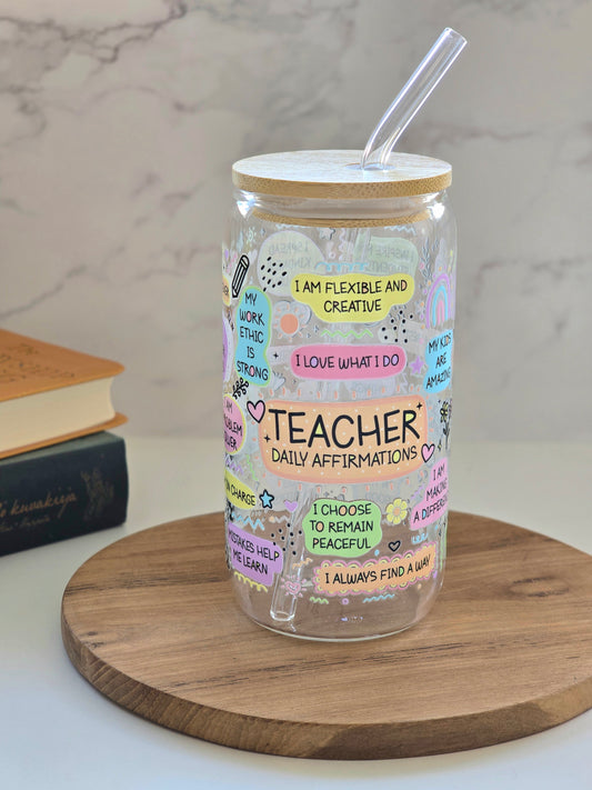 'Teacher Daily Affirmations' Cute Glass Cup