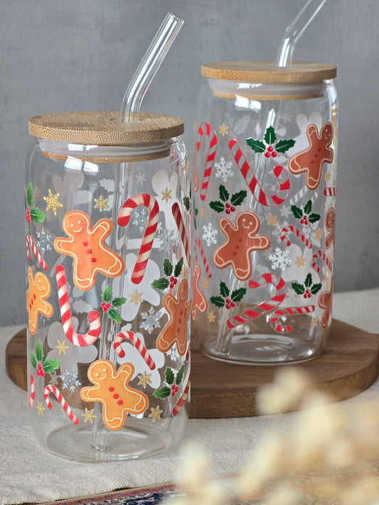 Gingerbread Man Glass Cup - Classic, Bold & Watercolor