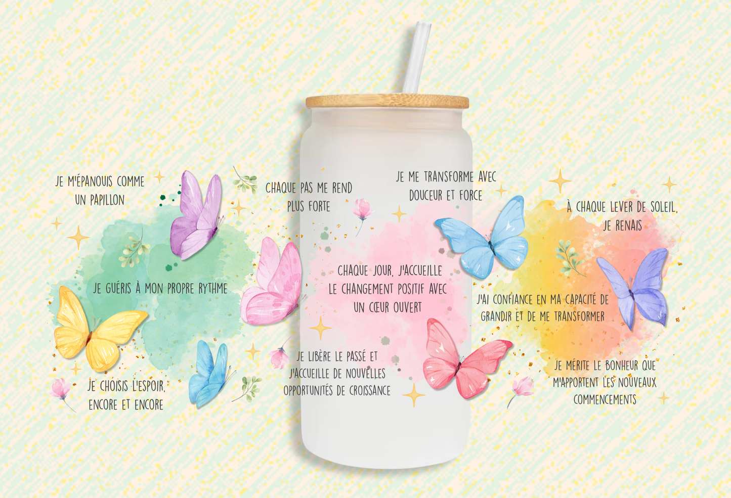 Transformation & Rebirth Affirmation Glass Cup - Sublimation Style