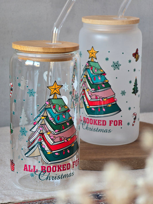 All Booked for Christmas Glass Cup