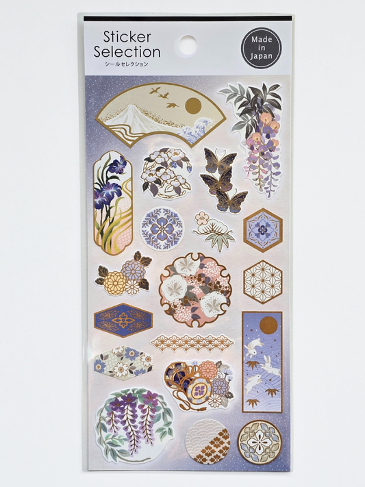 Japanese Motif Sticker Sheet – Blue Tones