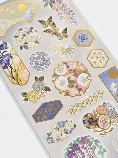 Planche d’Autocollants Motifs Japonais – Tons Bleus