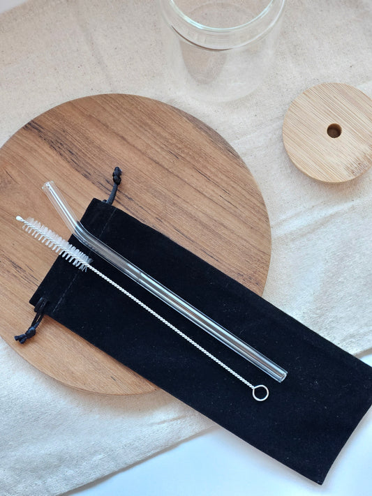 Kit de Paille en Verre Portable avec Brosse