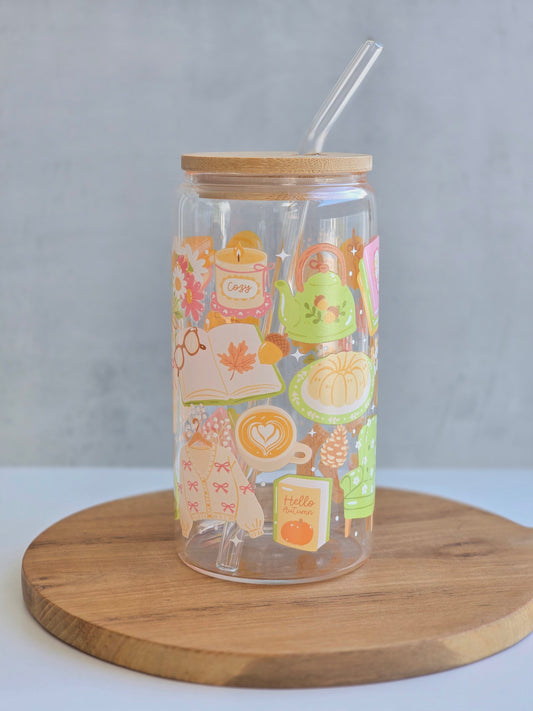 *Double-sided design* Cozy Cottage Glass Cup