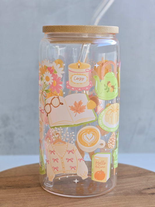 *Double-sided design* Cozy Cottage Glass Cup