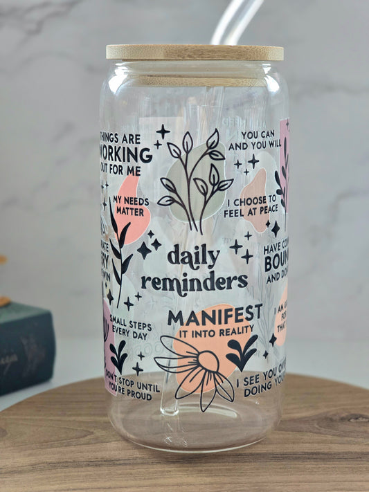 Tasse en Verre Daily Reminders – Version Clean 