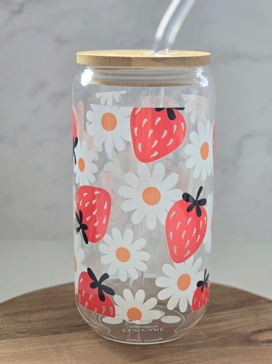 Daisy & Strawberry Glass Cup