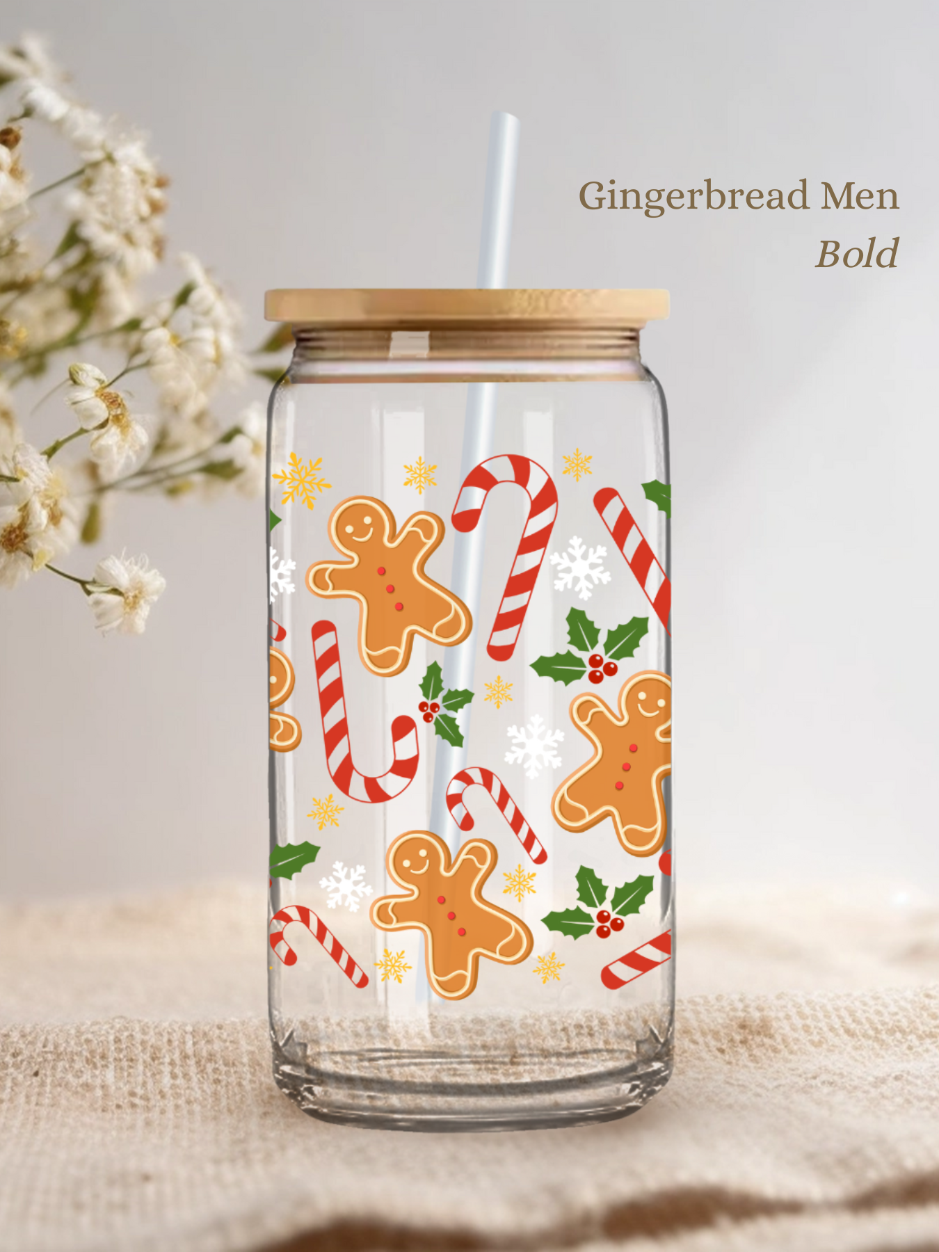 Gingerbread Man Glass Cup - Classic, Bold & Watercolor