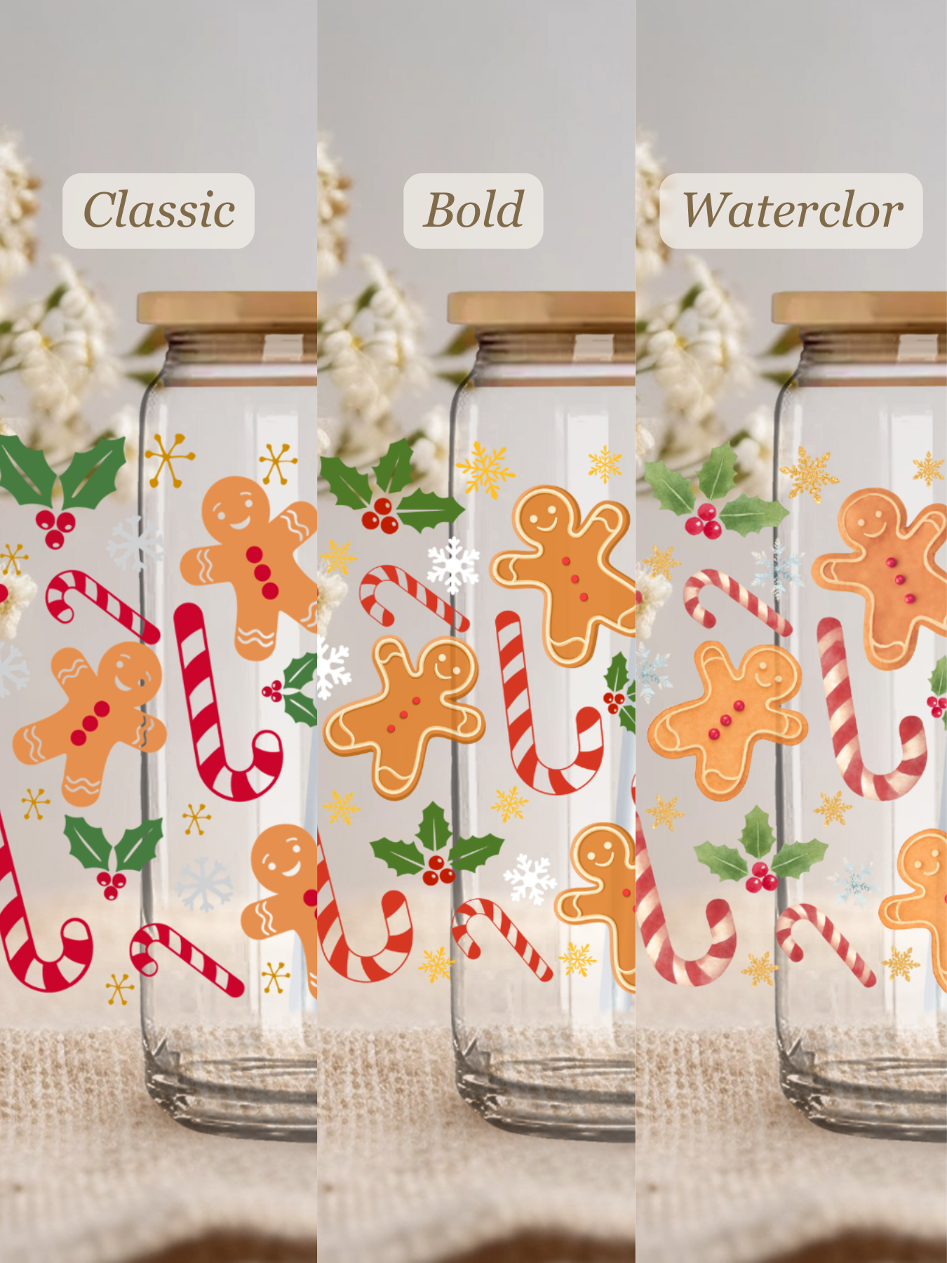 Gingerbread Man Glass Cup - Classic, Bold & Watercolor