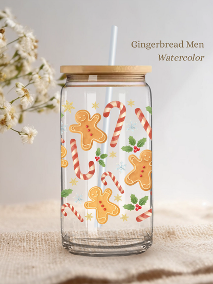 Gingerbread Man Glass Cup - Classic, Bold & Watercolor
