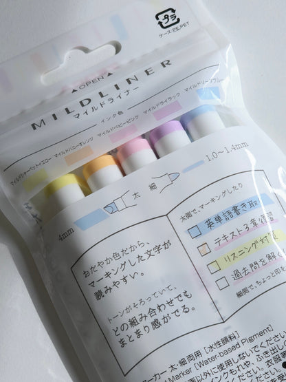 Surligneurs Zebra Mildliner – Couleurs douces délicates (Set de 5)