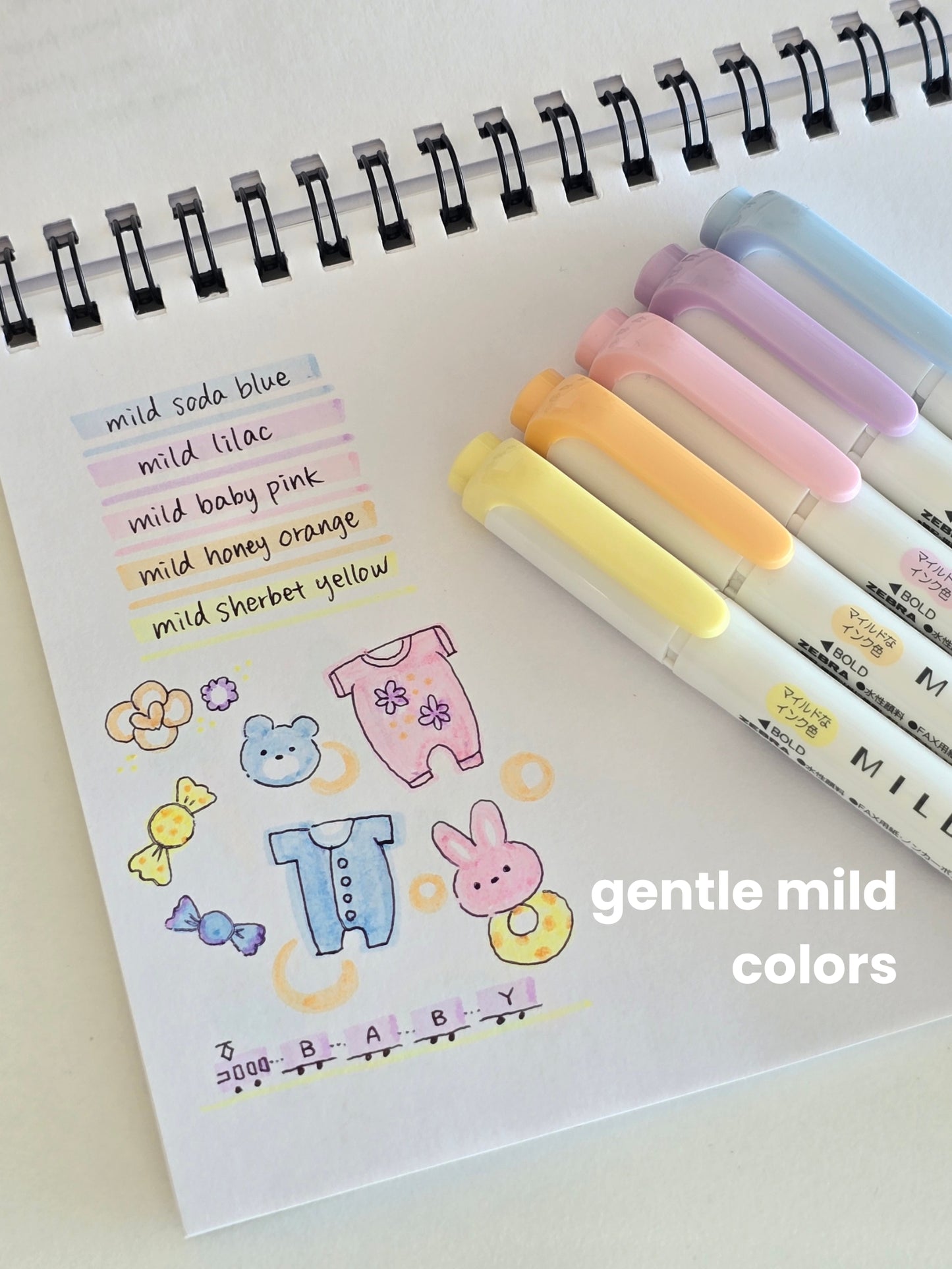 Surligneurs Zebra Mildliner – Couleurs douces délicates (Set de 5)