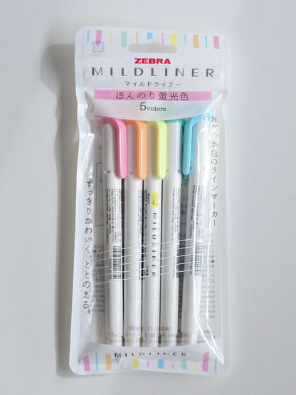 Surligneurs Zebra Mildliner – Couleurs Fluorescentes Douces (Set de 5)
