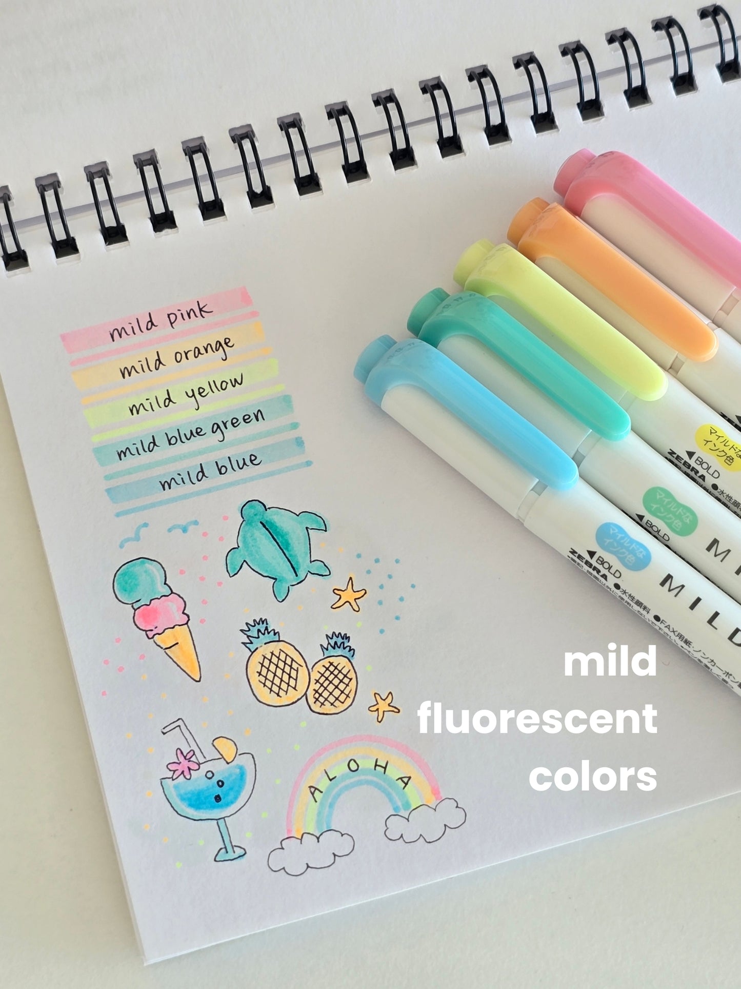 Surligneurs Zebra Mildliner – Couleurs Fluorescentes Douces (Set de 5)