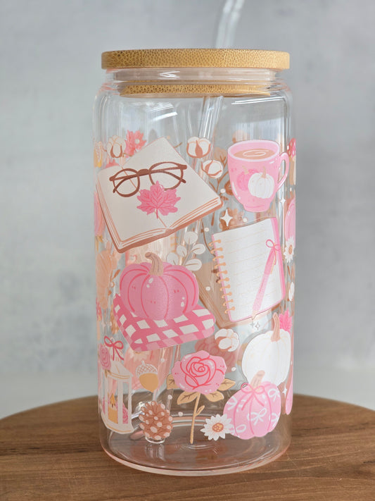 *Double-sided design* Pink Autumn Glass Cup