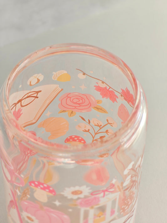 *Double-sided design* Pink Autumn Glass Cup