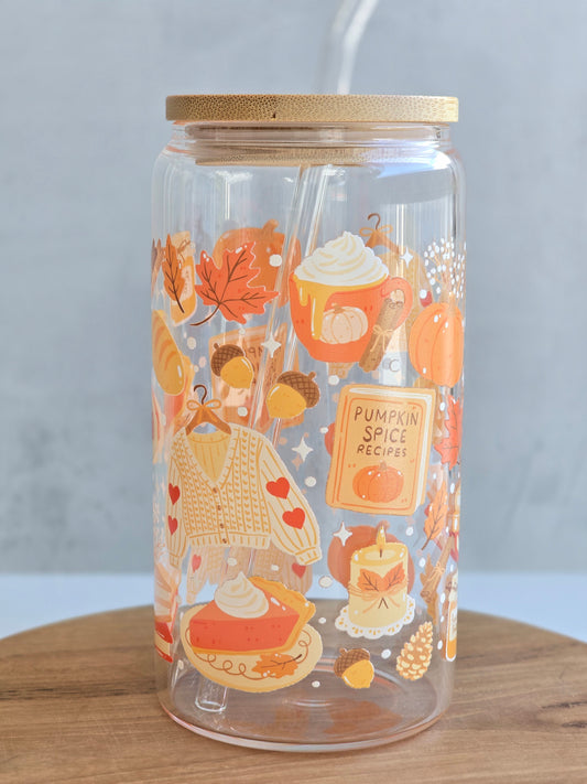 *Double-sided design* Pumpkin Spice Glass Cup