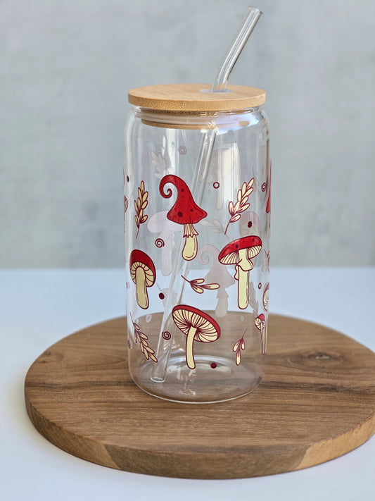 Red Mushrooms Glass Cup