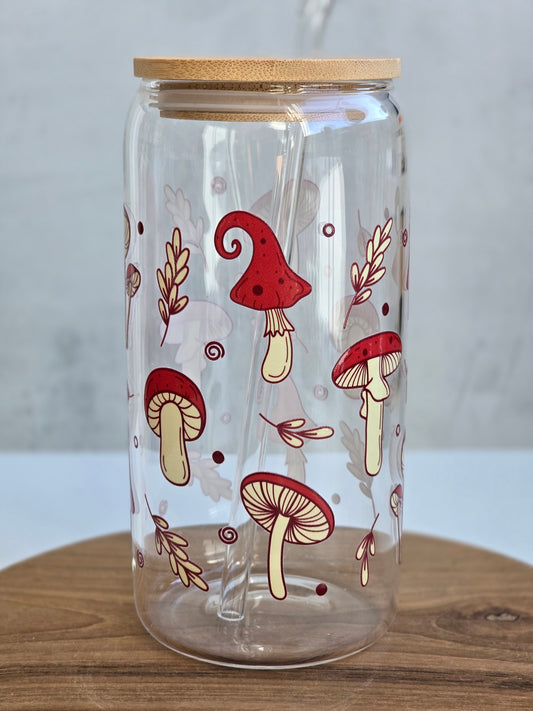 Red Mushrooms Glass Cup