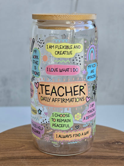 'Teacher Daily Affirmations' Cute Glass Cup