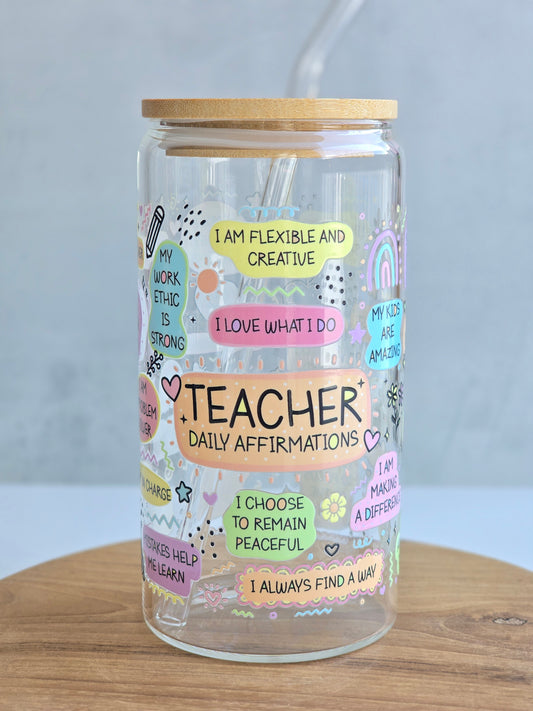 'Teacher Daily Affirmations' Cute Glass Cup