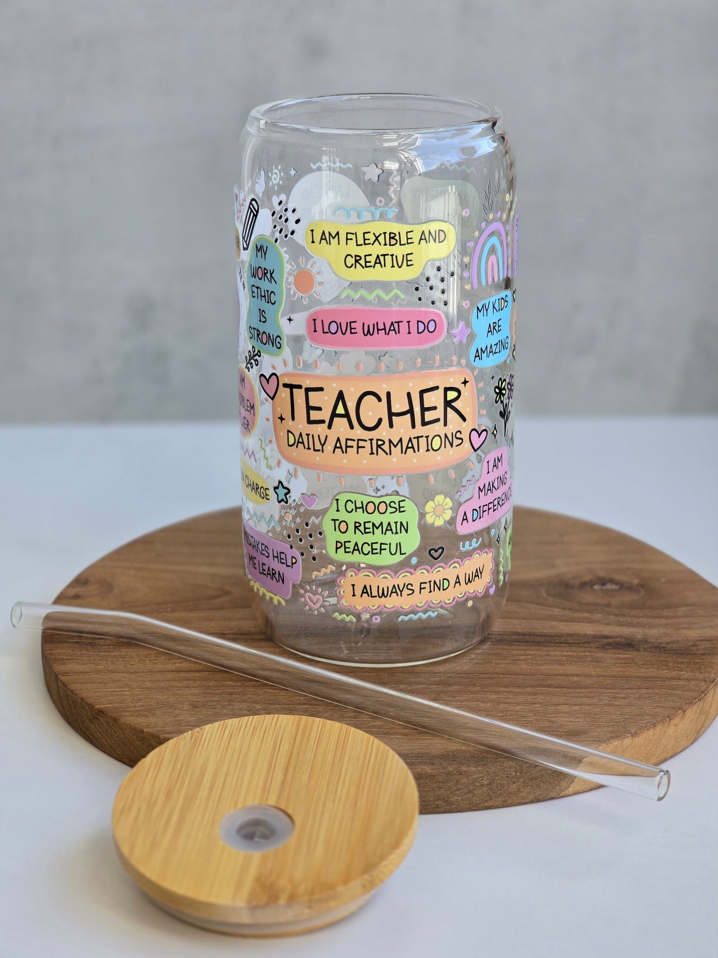 'Teacher Daily Affirmations' Cute Glass Cup