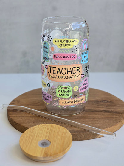 'Teacher Daily Affirmations' Cute Glass Cup