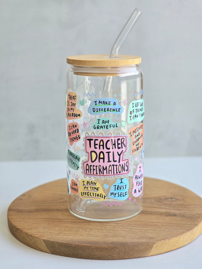 'Teacher Daily Affirmations' Fun Glass Cup